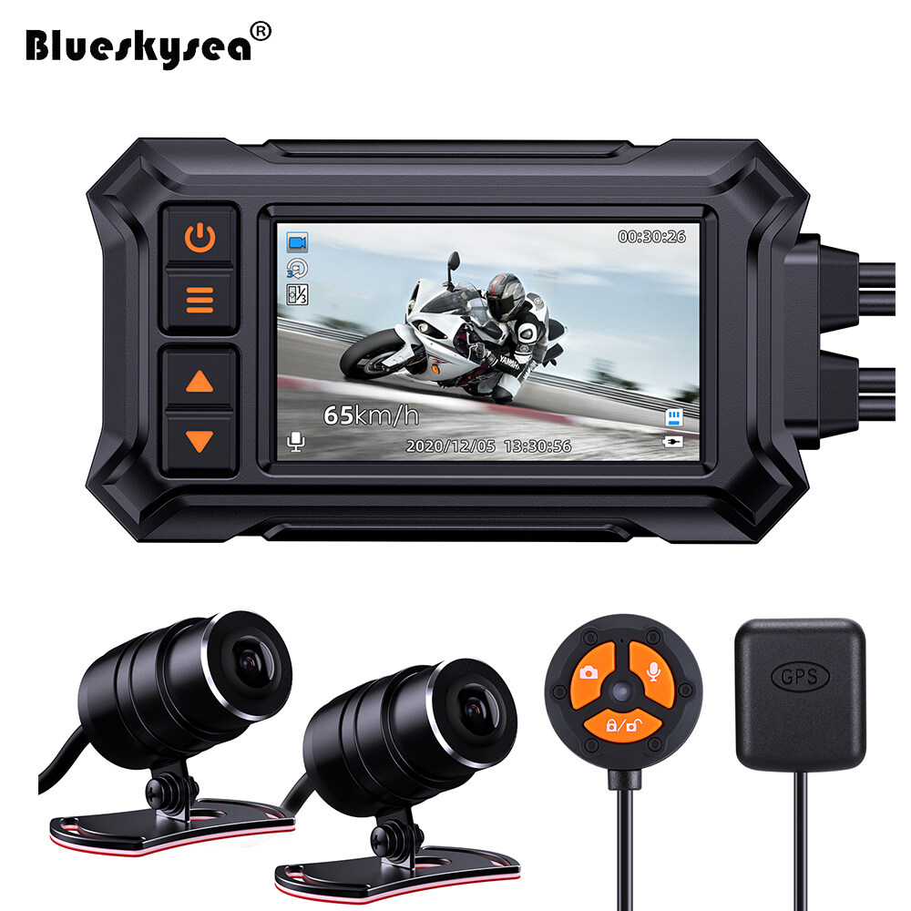ãOptional FreebiesãBlueskysea A12 Motorcycle WIFI Camera Driver Recorder, 1080P Dual Lens Motorbike Dash Cam Waterproof with Built-in GPS, Remote, Loop Recording