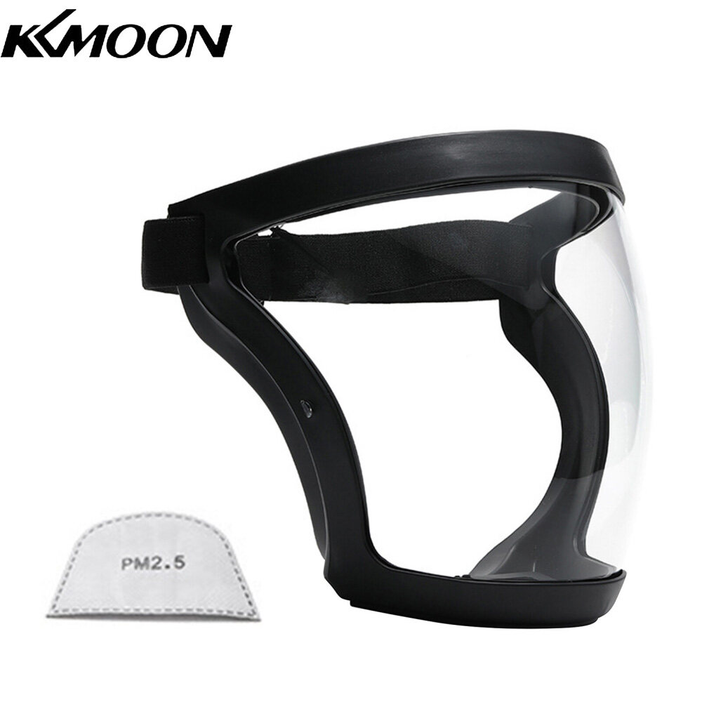 KKmoon Full Face Shield Clear Protective Face Cover Anti Fog Waterproof Windproof Breathable Safety Face Shield Built-in Anti PM2.5 Filter for Work Cleaning Cycling