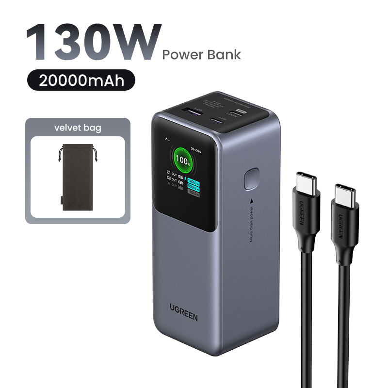 UGREEN 20000mAh Laptop Powerbank PD 130W Fast Charging Power Bank for Dell Lenovo MacBook Air Samsung S24 Ultra iPhone 15 14 13 Pro Max for Pixel iPad Xiaomi Huawei Mobile Phones Power Adapter Model: