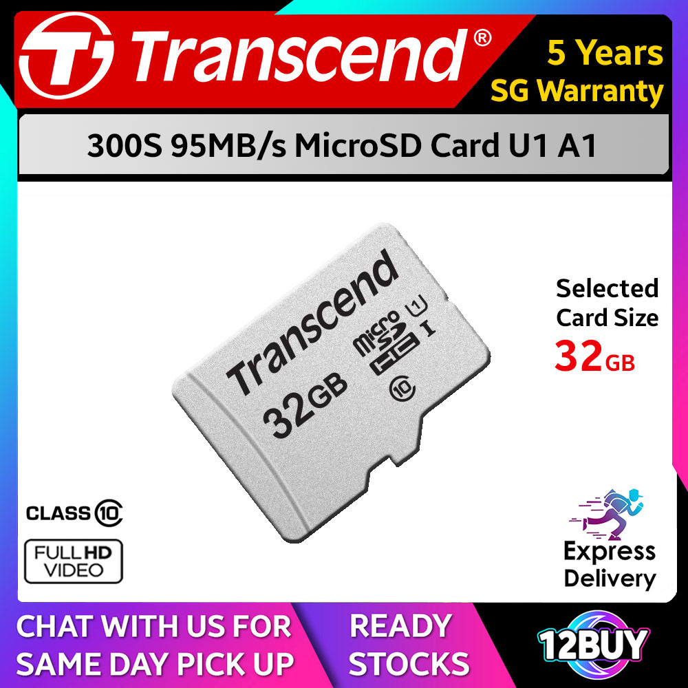 Transcend 300S MicroSD Card 95MB/s C10 16GB A1 32GB 64GB U1 128GB 256GB 512GB U3 Express Door Delivery 3 to 7 Days