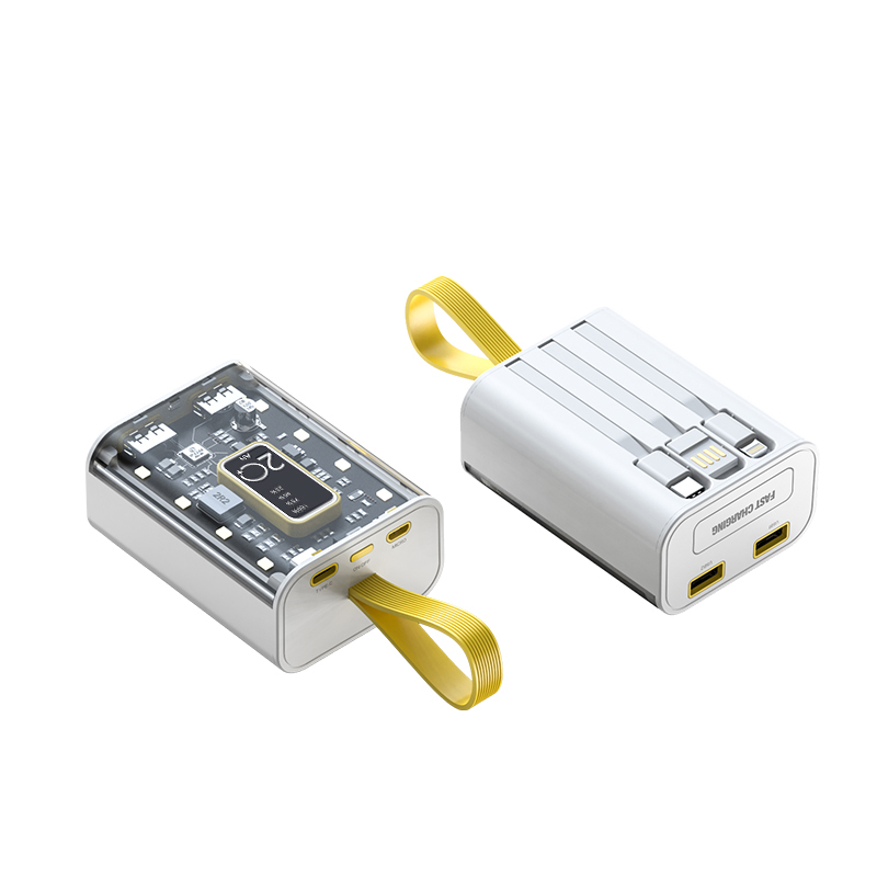 ?SG Ready Stock?20000mah Powerbank Built-in 3 Cables Transparent Cover Fast Charge Power Bank Dual USB Full Capacity Mini Power Bank Mini Power Bank