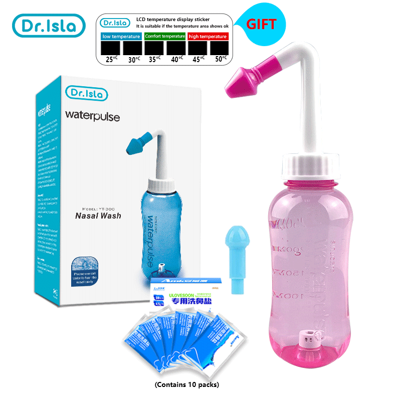 Aolon x DR.Isla YT300 Water pulse 300ml Nasal Wash +10 Bag 2.7g Nose Antibacterial Powder Washing Salt Nose Clean Bottle Cleanser for Adult Allergic Rhinitis, Sinus, Daily Nasal Rinsing Nose Care Too