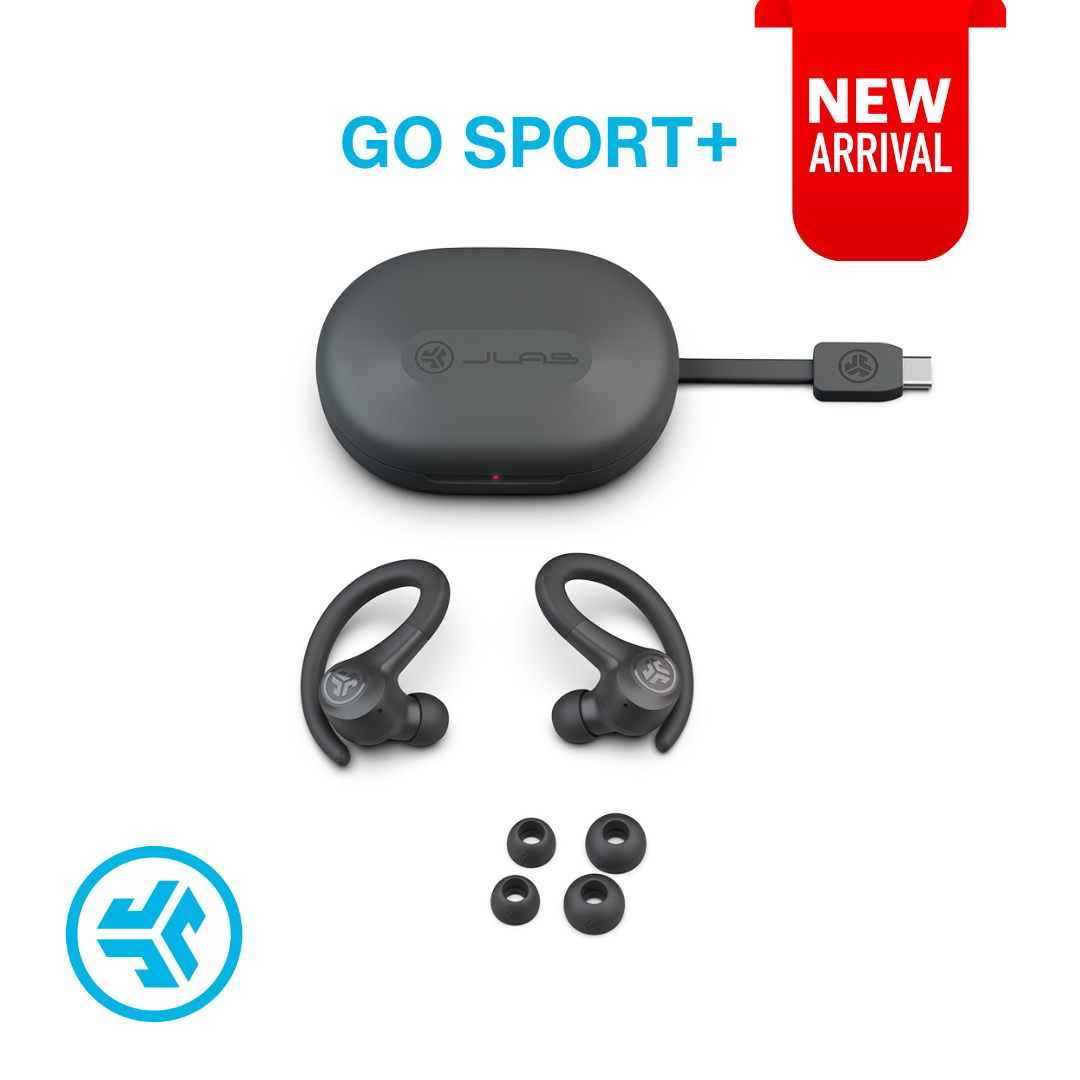 JLab GO Sport+ | Sports True Wireless Earbuds | IP55, 35+ hrs playtime, Google Fast Pair, Custom EQ, App Control, Over-Ear Sports earbud comfort fit