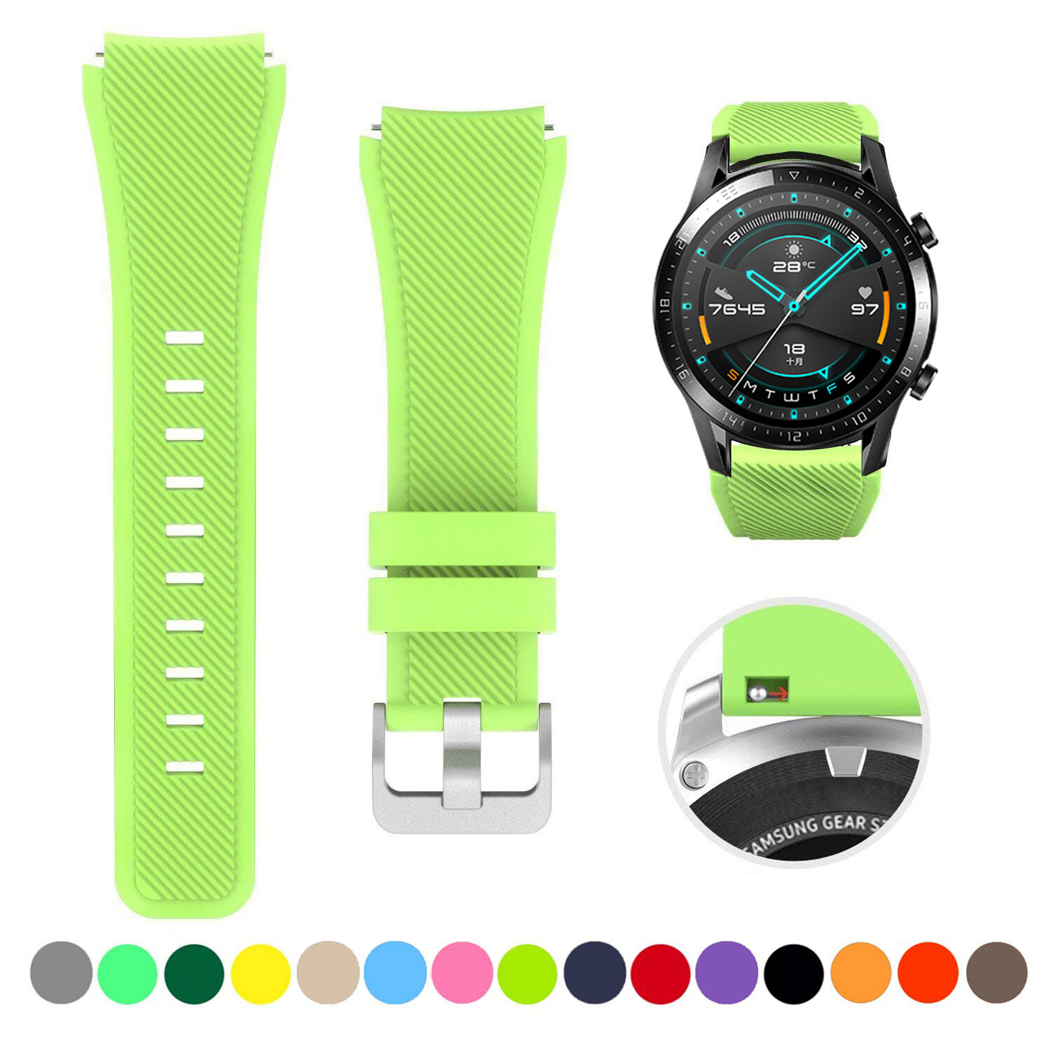 Zenia 22mm Width Replacement Classic Silicone Strap Watchband Wrist Band Watch Strap for Huawei Watch GT3/GT/GT 2/GT2/GT 2E/GT2 E/GT2E 46mm Runner Sport/Active/Classic/Elite Watch 2 3 Pro Honor GS/Ma