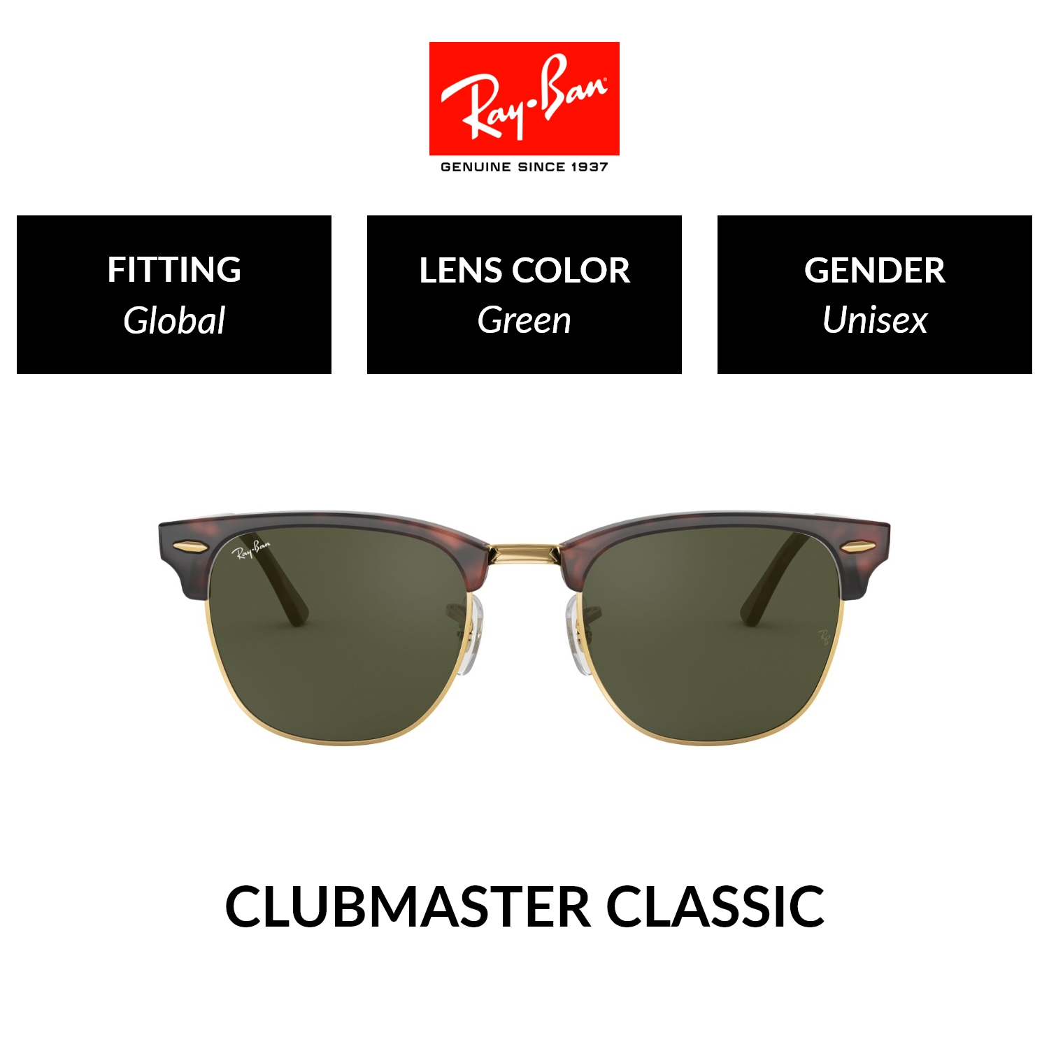 Ray-Ban CLUBMASTER | RB3016 W0366 | Unisex Global Fitting | Sunglasses | Size 51mm