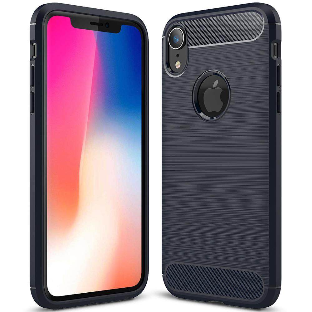 For iPhone XR Phone Case, Silicone Protection Shock Absorption Cover and Carbon Fiber Design Casing