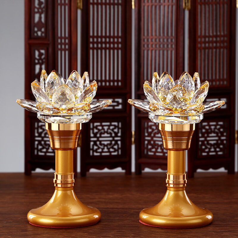 Yuantong Buddha Set Colorful Crystal Lotus Lamp Buddha Worship Lamp Led Buddha Lamp Long Lamp Home a Pair of Buddha Front Flower Lamp