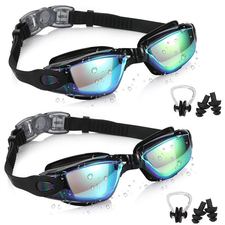 Otter Pro Triathlon Mirrored Swimming Goggles, Swim Goggles with Earplugs and Nose Clip Set for Unisex Adult Men Women Youth Kid, Anti Fog