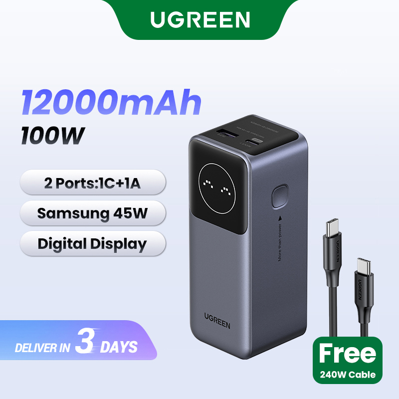 UGREEN 20000mAh Laptop Powerbank PD 130W 1C1A Fast Charging Power Bank for Laptop Dell MacBook Air/Pro Lenovo Power Station TFT Dispaly 3-Port Support SAMSUNG 45W Fast Charging Portable
