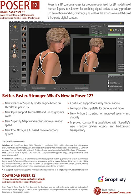 Poser 12 | The Premier 3D Rendering & Animation Software for PC and Mac OS | Easily create art and animation with 3D characters [Keycard]