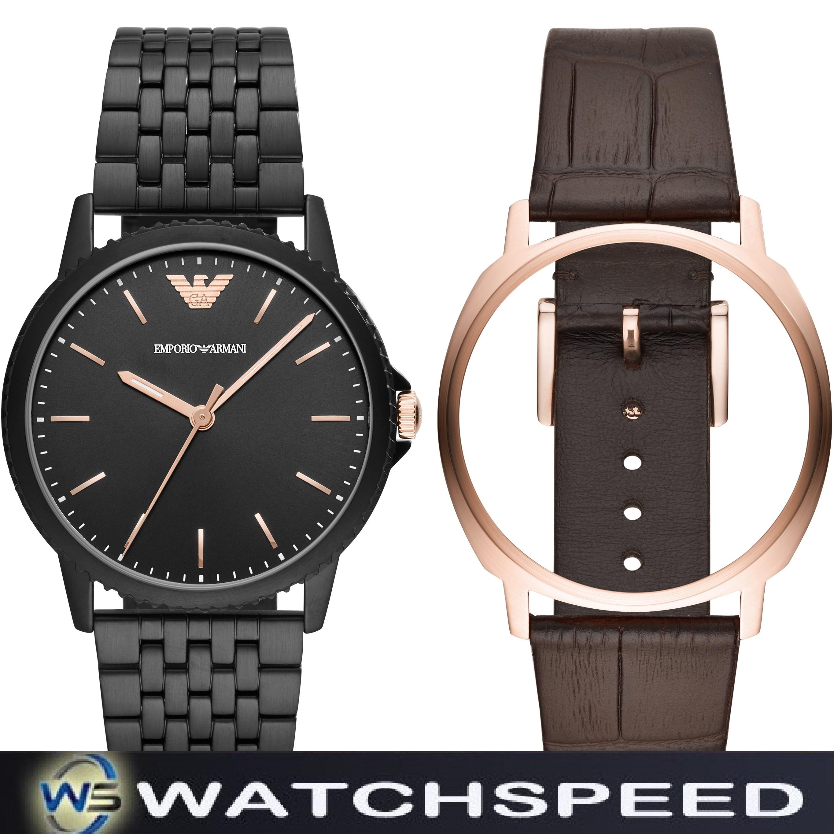 Emporio Armani AR80021 Black Dial Interchangeable Case and Bracelet Men's Watch Set