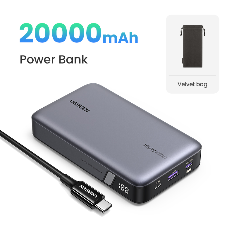 UGREEN 20000mAh Laptop Power Bank PD 100W Fast Charging for Dell Lenovo MacBook Pro/MacBook Air M3 M2 M1 iPad Air M2 13" 2024 iPhone 16 15 14 Pro Max Samsung S24 Ultra Z Fold5 M14 Z Flip5 A35 A55 for