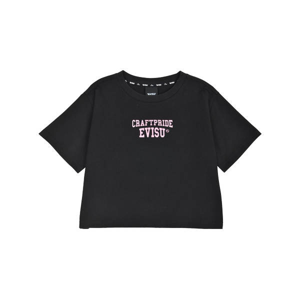 [EVISU KOREA] 100％ Authentic English Print Crop Short-sleeve T-shirt