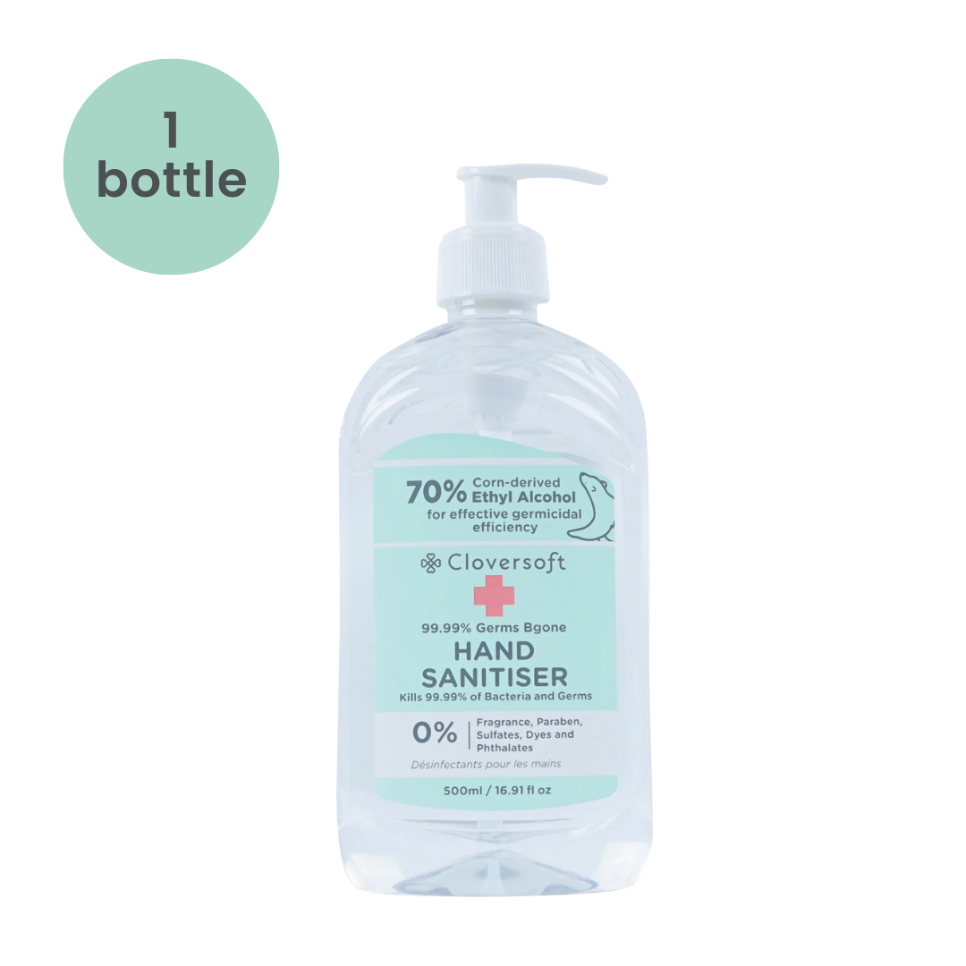 Cloversoft Plant-Based Hand Sanitizer 500ml 99.99% Germs Bgone Gel-based Eco-friendly Corn Derived Alcohol Gentle Refill, Special Promo Carton Deal