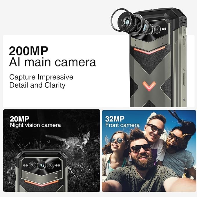 DOOGEE V MAX Plus (2024) 5G Rugged Smartphone, 22000mAh 36GB+512GB Android 14 Rugged Phone, 200MP+32MP+20MP Night Vision Rugged Phone, 6.6-inch Full HD+120Hz IPS Screen, IP68/IP68/IP69K Waterproof Pho