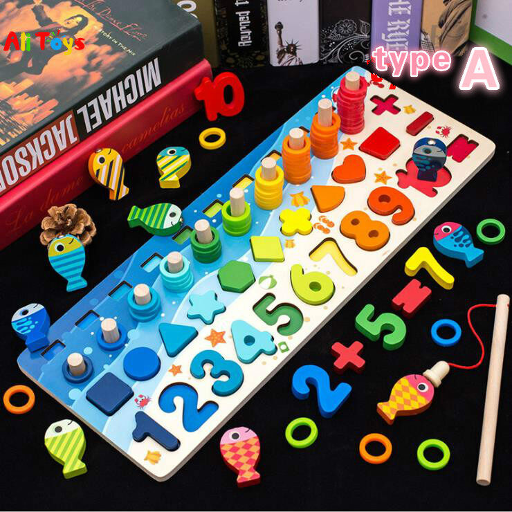 Wooden Puzzle Alphabet Match Numbers Counting 1 To 10 Letters Early Magnetic Fish Fishing Games Colourful 3D Wood Digital Board 4 Styles Available Montessori Math Interactive Early Learning Education