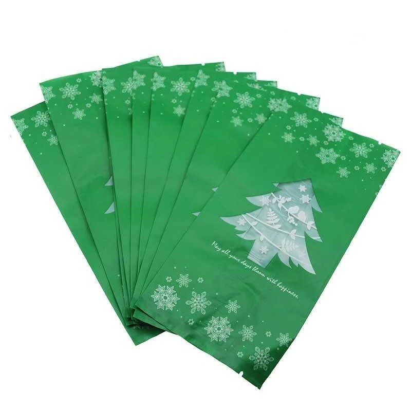 50pcs Snowflake Christmas Tree Gift Bags Merry Christmas Baking Packaging Bag Candy Boxes Xmas Decorations for Home 2022