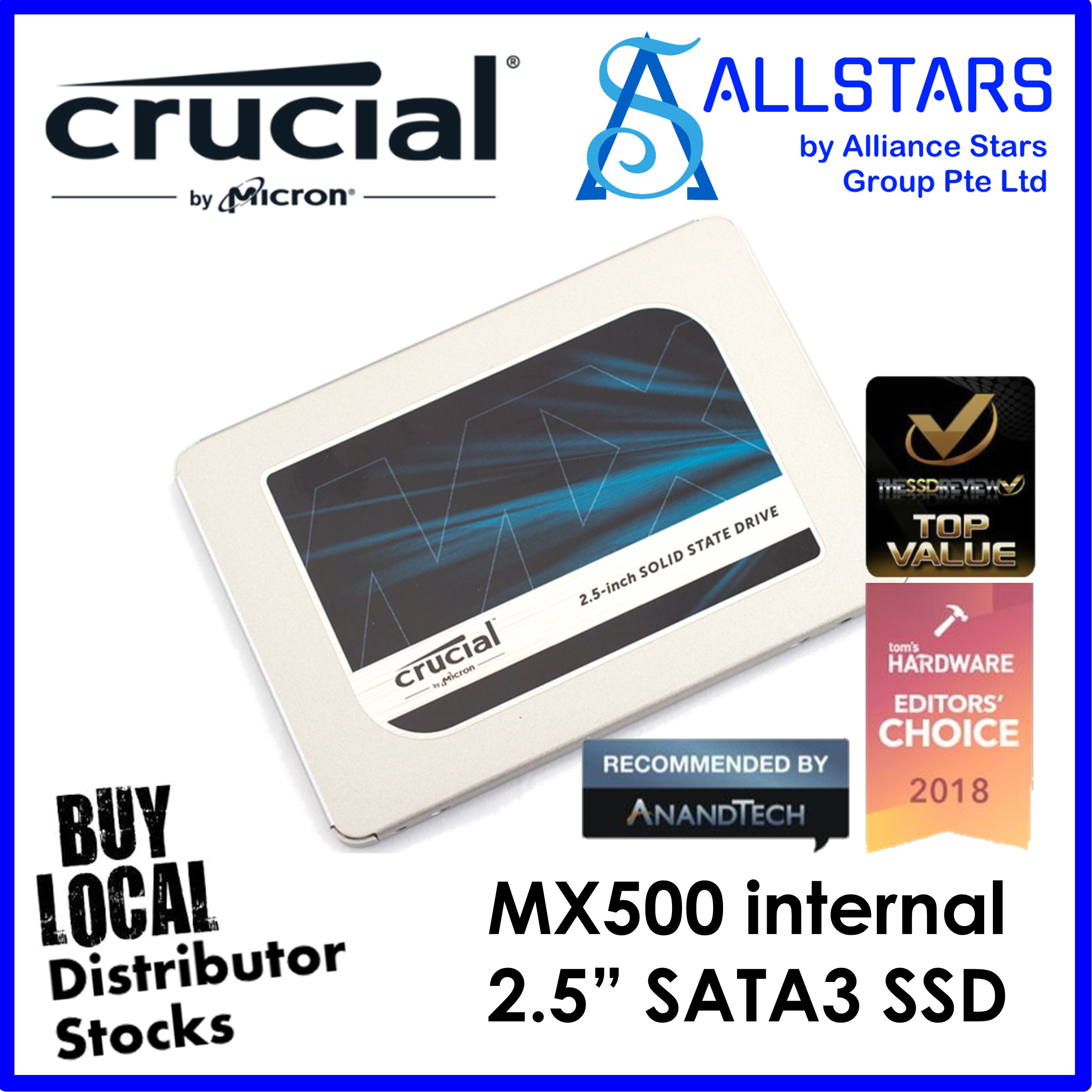 (ALLSTARS : We are Back / 11.11, 12.12 DIY Storage PROMO) Crucial MX500 1TB / Crucial 1TB MX500 internal 2.5 inch SATA3 SSD (1TB : CT1000MX500SSD1) / Best Notebook Upgrade (Local Warranty 5Years with