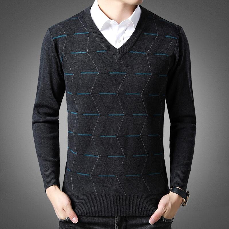 LUX ANGNER Fashion Brand Pullovers Sweater For Men V Neck Slim Fit Jumpers Knit Thick Warm Sweaters Man Autumn Winter Casual Korean Style Pullovers
