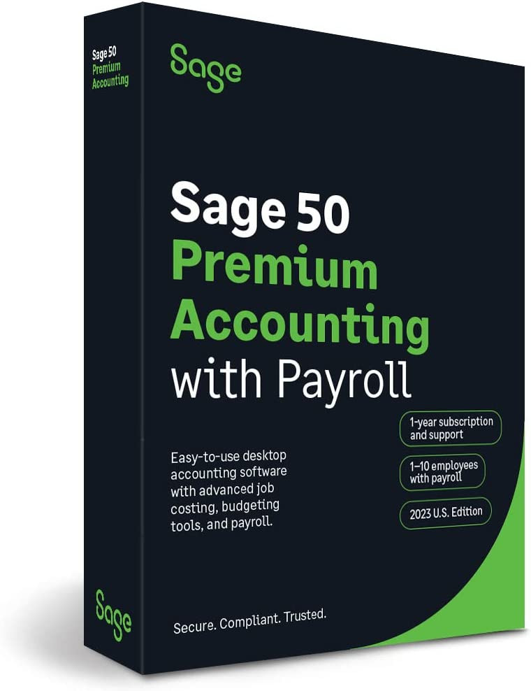 Sage 50 Premium Accounting 2023 U.S. with Payroll 1-User 1-Year Subscription Small Business Accounting Software