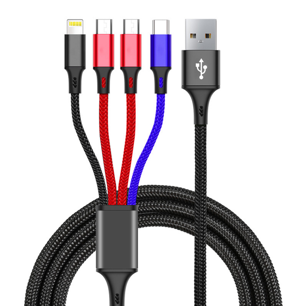 4 in1 Super Fast Charging Cable iPhone/Micro USB/Type C Data Cord for Huawei Samsung Xiaomi Quick Charge