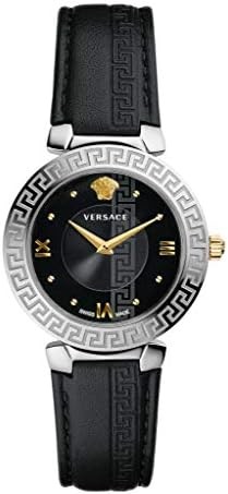 Versace Daphnis Collection Luxury Womens Watch Timepiece with a Black Strap Featuring a Stainless Steel Case and Black Dial