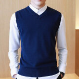 LUX ANGNER Sweater Men 100% Cotton Solid V Neck Vest Sweaters Men Fashion Knitted Sleeveless Pullover Sweater Casual Men's Clothing (Dark blue)