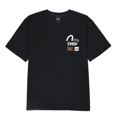 [EVISU KOREA] 100％ Authentic Unisex Labels Print loose fit Short-sleeve T-shirt