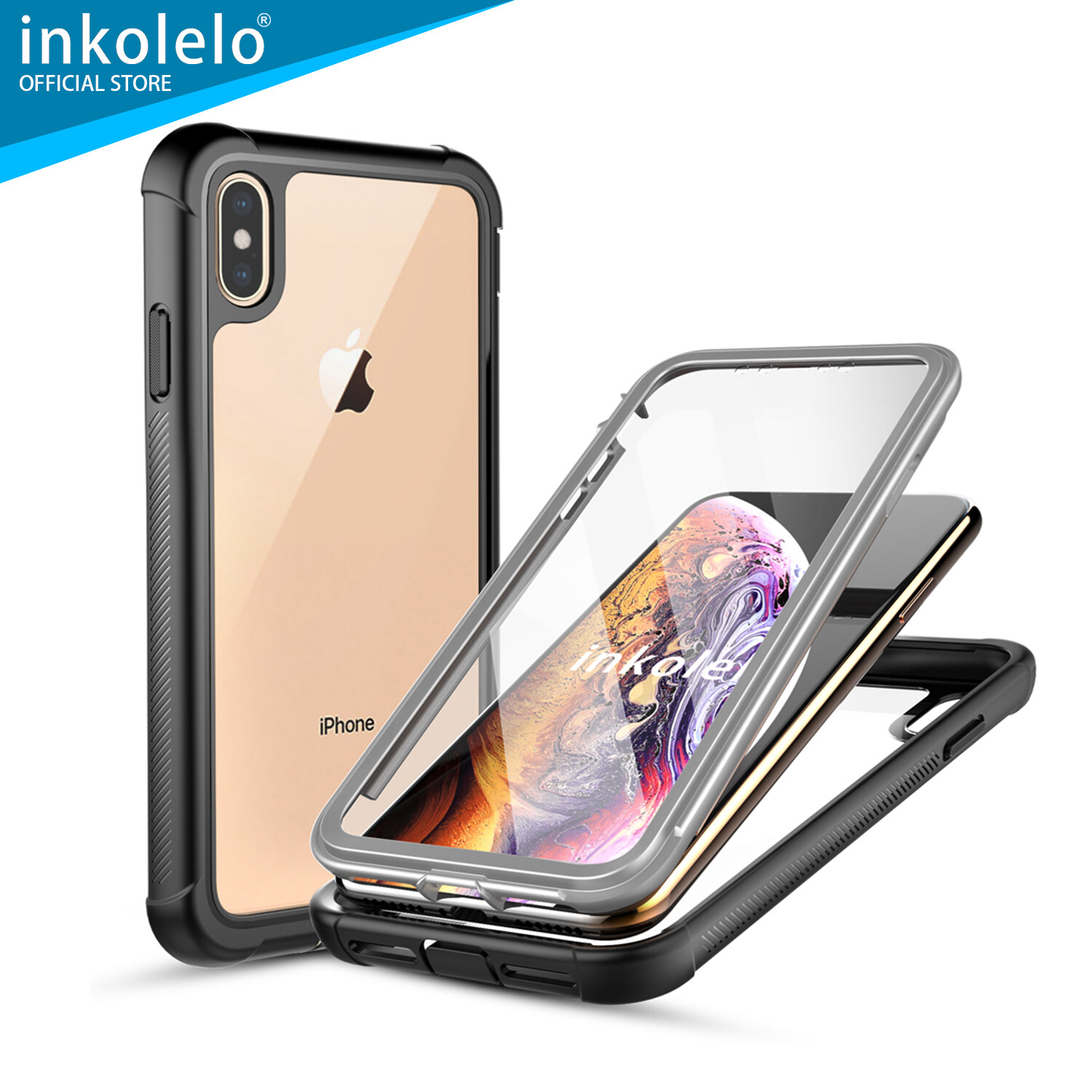 inkolelo for iPhone XS iPhone X Case Full Body Protect Built-in Screen Protector Heavy Duty Dropproof Case for iPhone XS / iPhone X Black