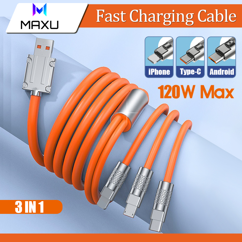 120W 3 in 1 Super Fast Charging Cable USB Type C Cable Type C/Lightning/Android ä¸åä¸æ°æ®çº¿