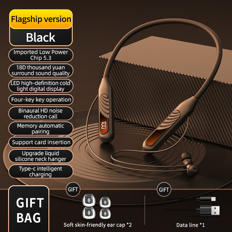 ã1800hour long battery lifeãTWS Bluetooth Earphone Stereo Wireless Neck Hanging Headphone with mic Gaming Headset Deep Bass Noise Cancellation Type-c Earbuds