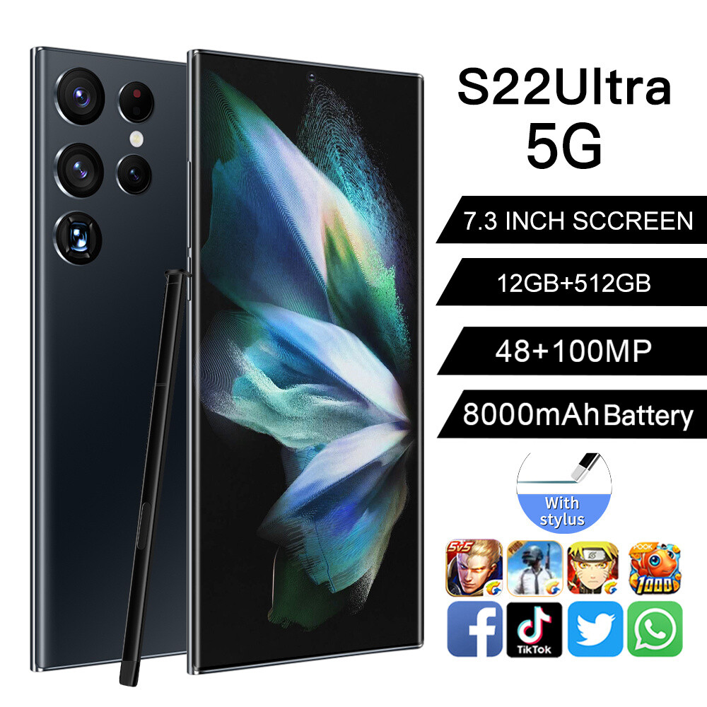 ãoriginal readyãOriginal phone S22 Ultra 5G S22Ultra 5G 7.3 Inch hp 12G RAM 512GB ROM 48MP 100MP 8000mah cheap cellphone washing warehouse Android 12.0 AI powered Face Recognition Unlocked Mobile 
