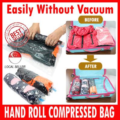 [SG Local Seller] ( 8 PCS ) OF Hand roll seal bag/Vacuum Storage / Clothes ★Easily without vacuum!★Just Roll it by Hand!/ Travel [ By Kim Hyeon ]