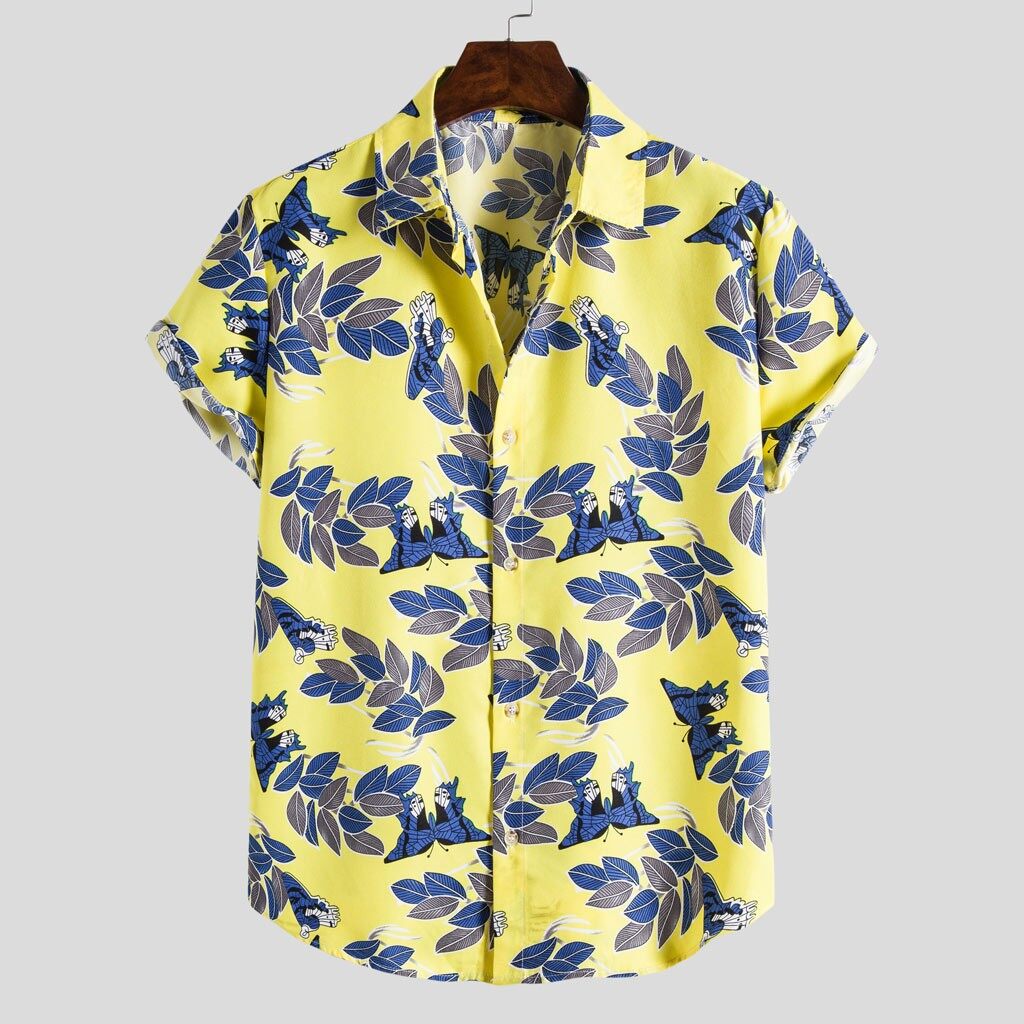 Rainny Mens Fashion Ethnic Short Sleeve Casual Printing Hawaiian Shirt for men Blouse T-shirt men