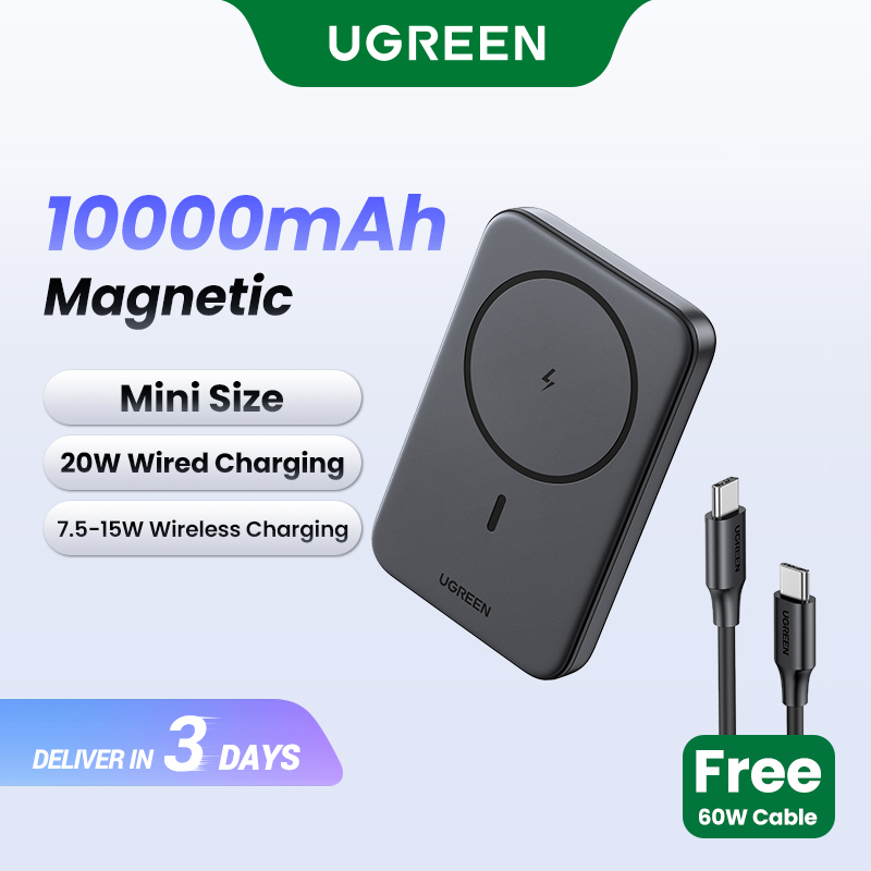 UGREEN 5000mAh/10000mAh PD 20W Powerbank USB Type C Magnetic Wireless Charging Power Bank Portable Charger Compatible for iPhone 16 15 Pro Max iPhone 16 15 Plus Samsung S24 Ultra S23 Pixel Huawei Hono