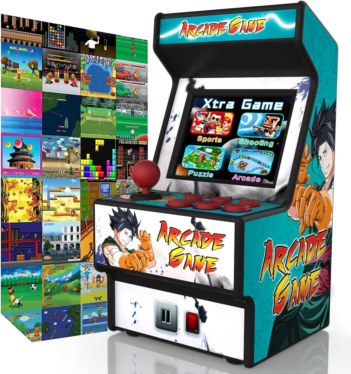 Mini Arcade Machine, Retro Gaming Console, Handheld Game Console with 156 Classic 16-Bit Video Games, 2.8 Inch Color Display, Rechargeable Battery, Support for TV Output, Birthday Present for Children