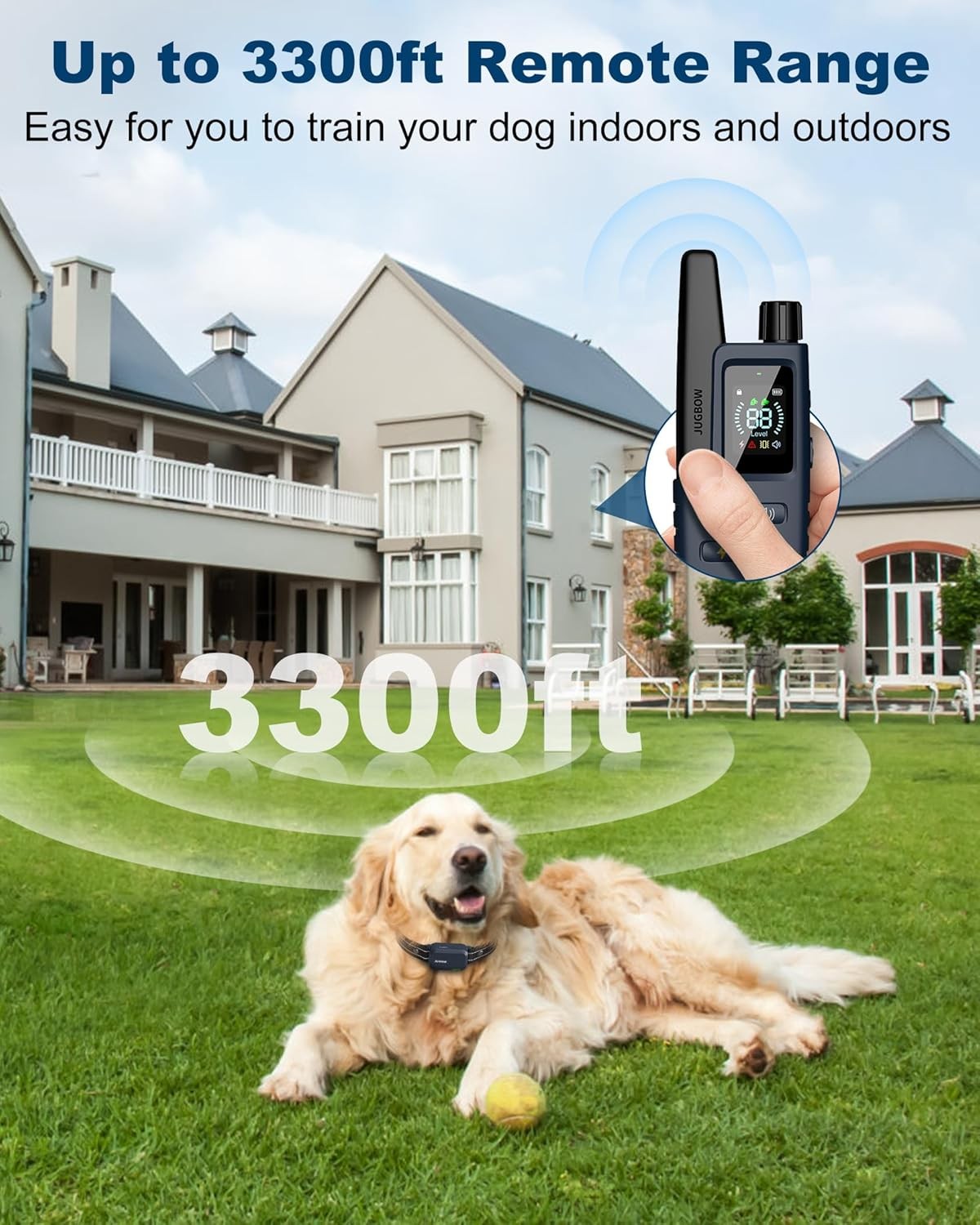 Dog Shock Collar - 3300FT Dog Training Collar with Remote IPX7 Waterproof Electric Collar with 4 Training Modes, Security Lock, Rechargeable e-Collar for All Breeds, Sizes Dark Blue