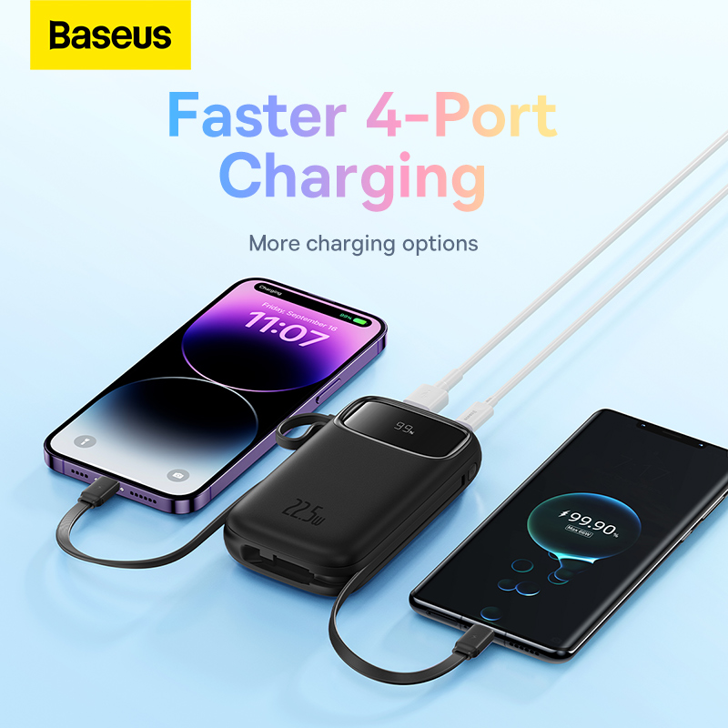 ãLocal Stock-48 hours shippedãBaseus Double Cable Power Bank 20000mAh/10000mAh Digital Display 20W PD 4 Ports Fast Charging Built in Cables Portable Power Bank