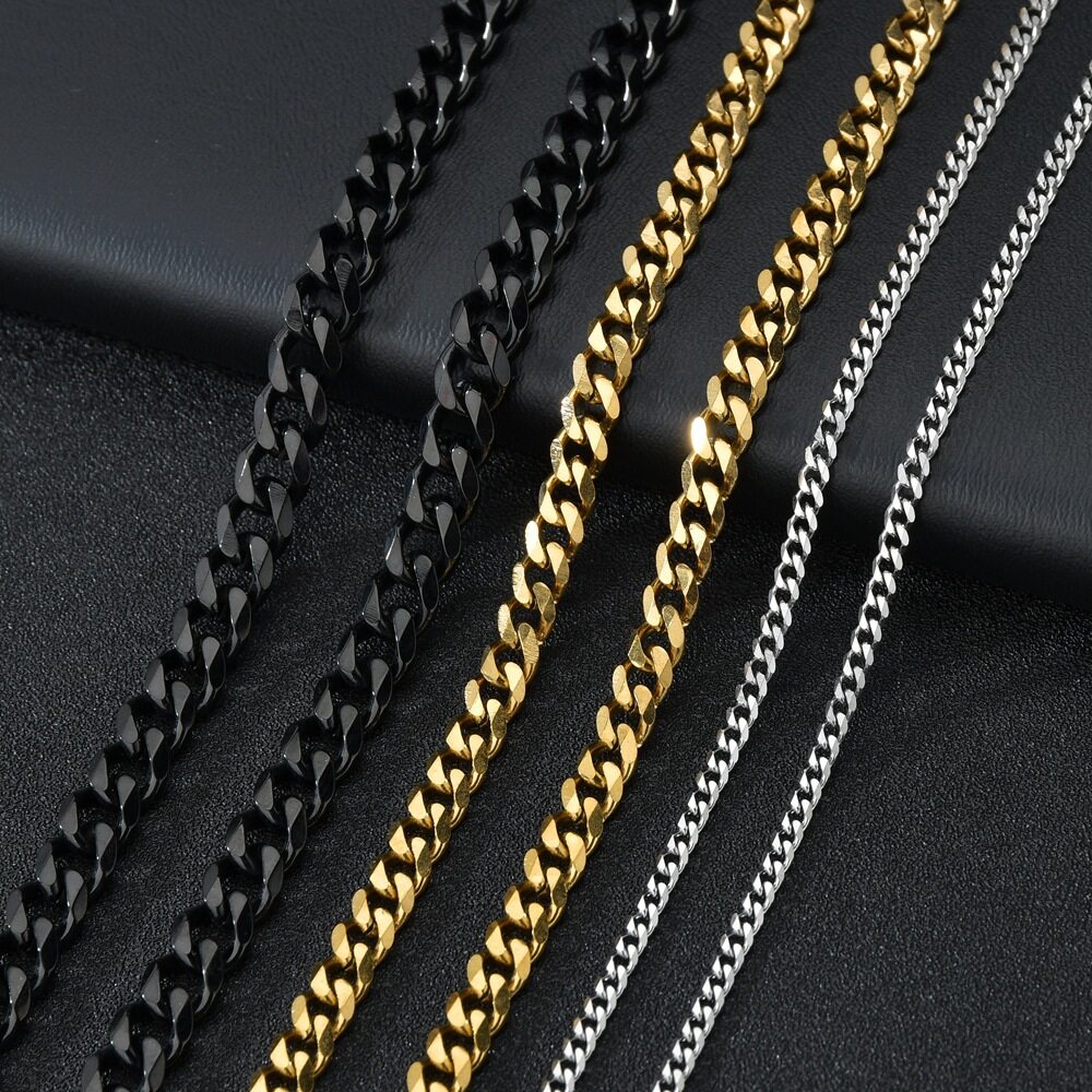 Men's Necklace Stainless Steel Cuban Link Chain Silver Color Male Jewelry Gifts For Men 3COLORS None