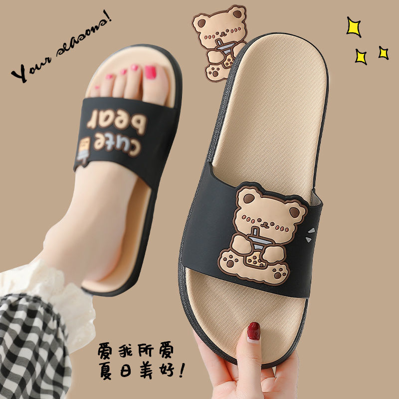 Women House Slippers Summer 2022 Popular Comfortable Non Slip Student Girl Cartoon Cute Bear Soft Sole Sandals Bathroom Trend Female Slippers