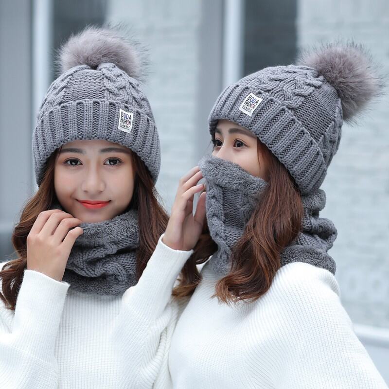 Fleece-Lined Hat Women's Winter Cold-Proof All-Match Warm Knitted Hat Thickened Woolen Cap Autumn and Winter Women's Northeast Hat Cycling Cotton-Padded Cap