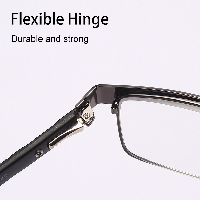 +100~+400 Reading Glasses Men Titanium Alloy Hinged Frame Anti-blue Light Presbyopia Glasses Business Style Aspheric High Light Transparent Clear Lenses