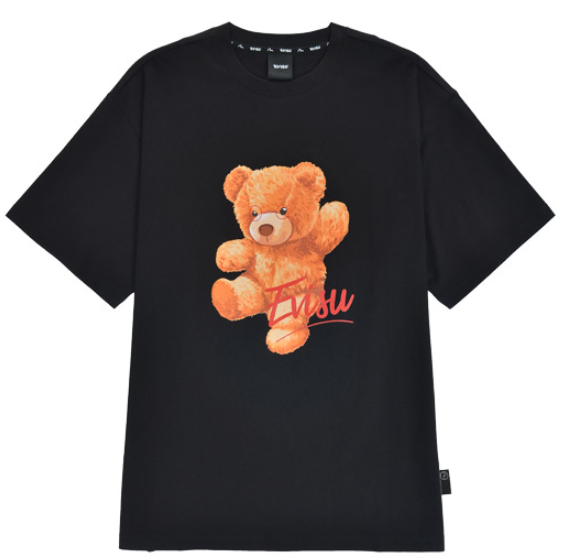 [EVISU KOREA] Overfit Teddy Bear Warrior Print Short-sleeve T-shirt Casual Men Women Tee Couple Tops Cotton Street Style Korean Style