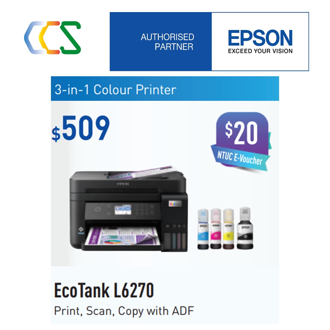 Epson EcoTank L6270 Wi-Fi Duplex Print, Scan, Copy with ADF L 6270