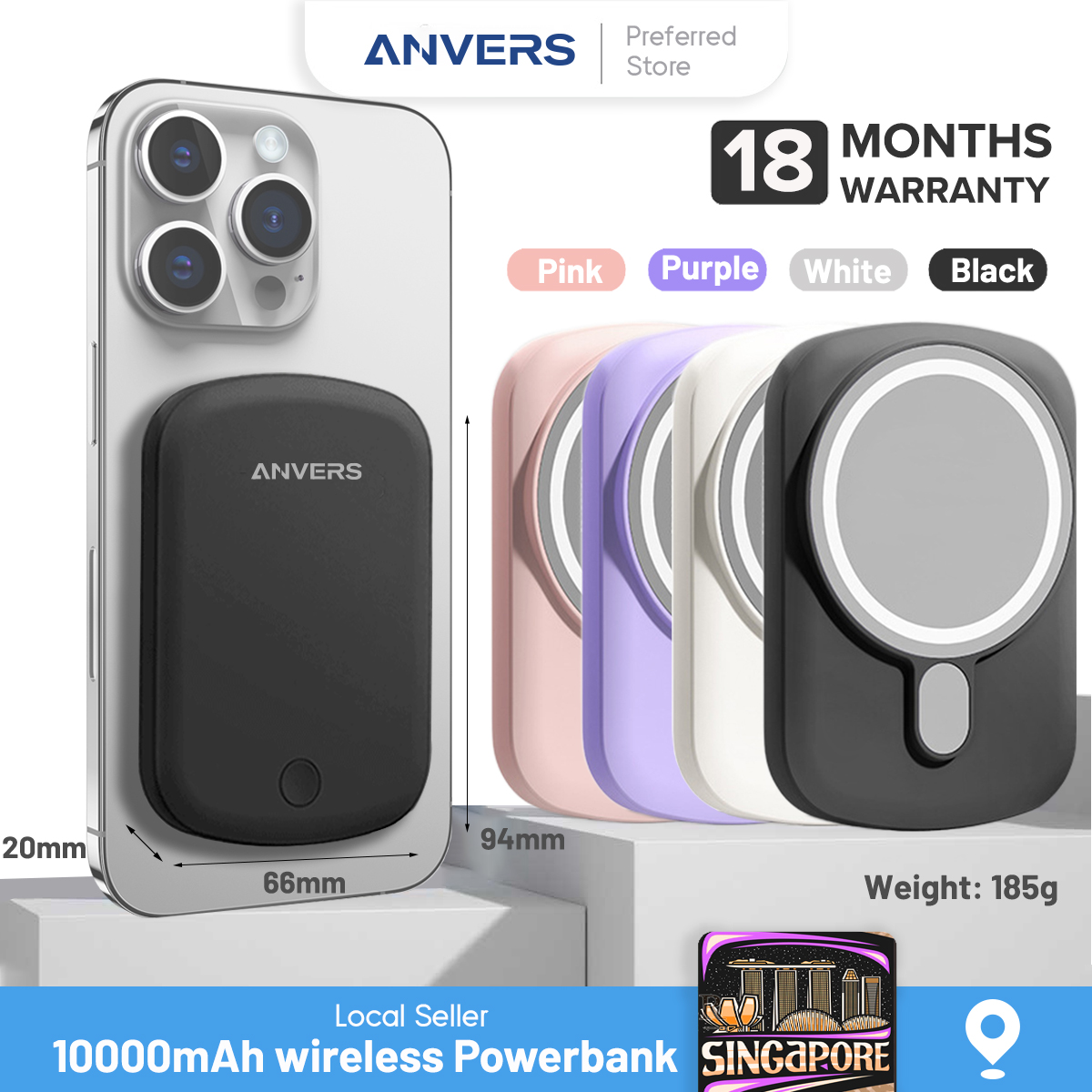 Anvers Magsafe Power Bank Wireless Magnetic Fast Charging Battery Pack Protable Charger for iPhone 16/15/14/13/12