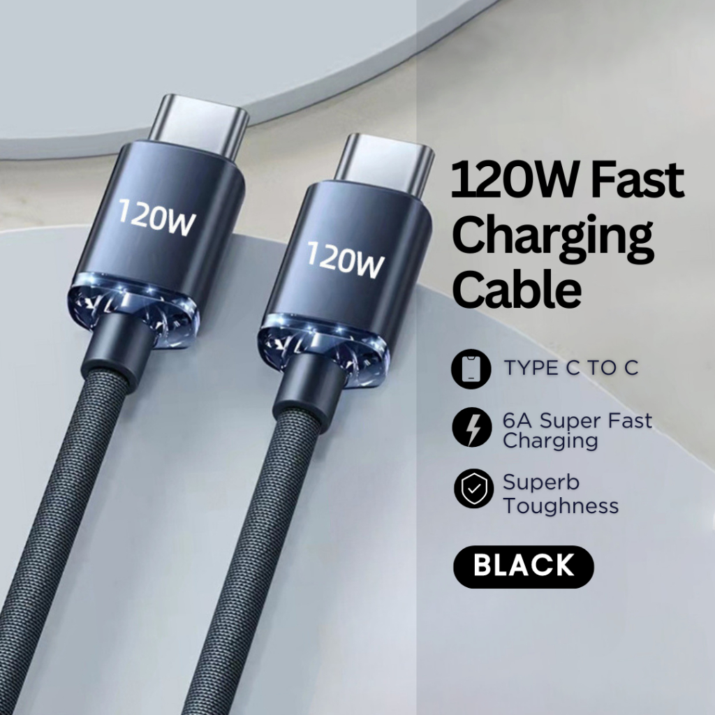 mixshop 120W PD Super Fast Charging Cable,Type C Cable, 1m/1.5m/2m [SG READY STOCK]