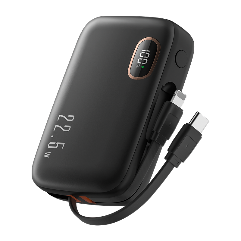 KUULAA 10000mAh Power Bank Mini PowerBank Portable Charger PD Fast Charging Built in Two Cables Type C L Compatible for iPhone 15 14 13 12 Huawei Xiaomi Samsung