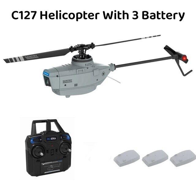RC ERA C127 RC Helicopters 2.4G 4CH 6-Axis Gyro Altitude Hold Optical Flow Localization Flybarless RTF Sentry Helicopters With 720P Camera Drones Mode 2