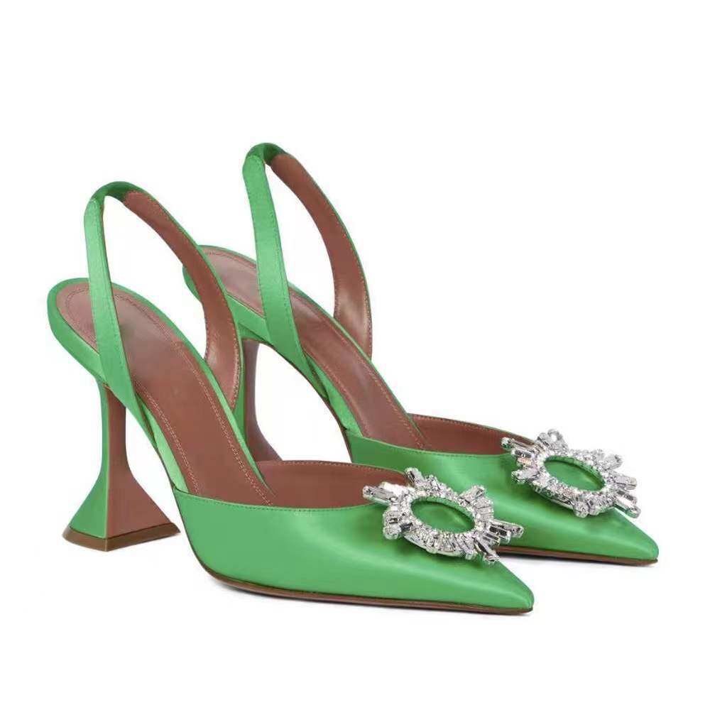 Brand women Pumps Big Size 34-42 Women Pumps Silk Satin Pointy Toe Rhinestone Crystal High Heels Shoes Slip On Women Wedding Pumps Sandal