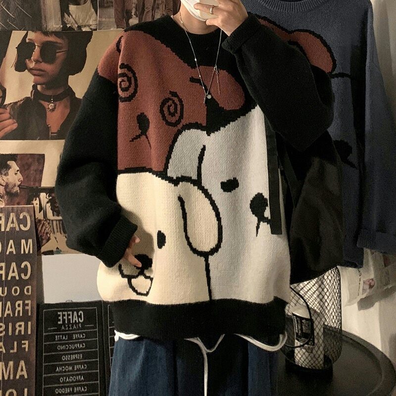 round Neck Sweater for Boys Winter New Loose Cotton Knitwear Long Sleeve Bottoming Sweater Korean Style Thickened Top Clothes